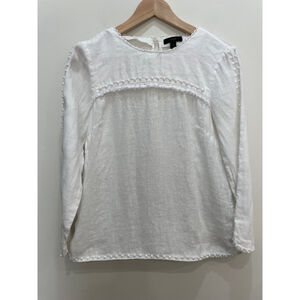 J.Crew 100% Linen Top Blouse 2 White Embroidered Coastal Old Money Minimalist